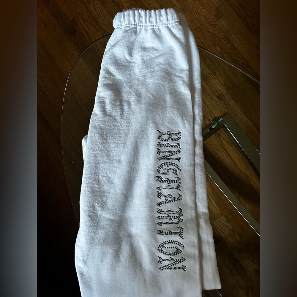 white binghamton sweatpants